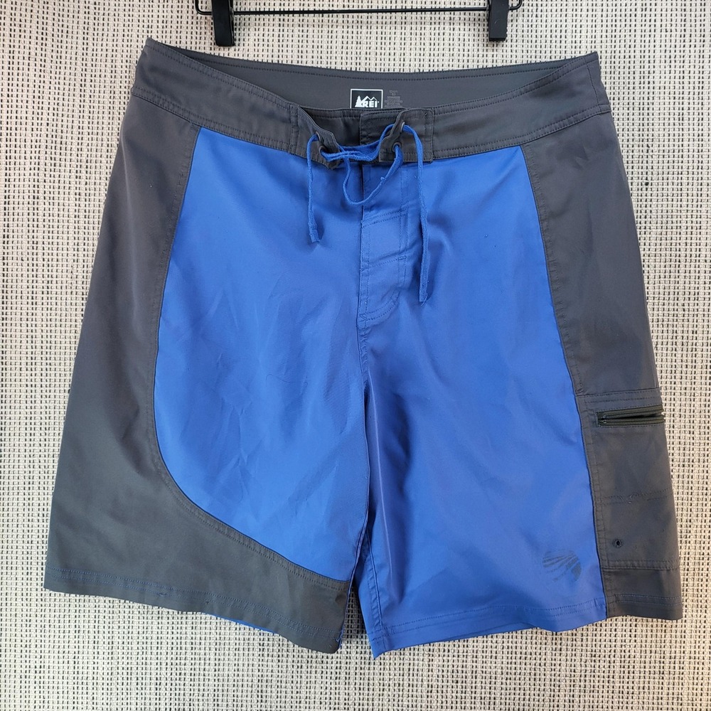 REI Board Shorts Mens 36‎ Blue Gray Swim Surf Quick Dry Zip Pocket Drawstring